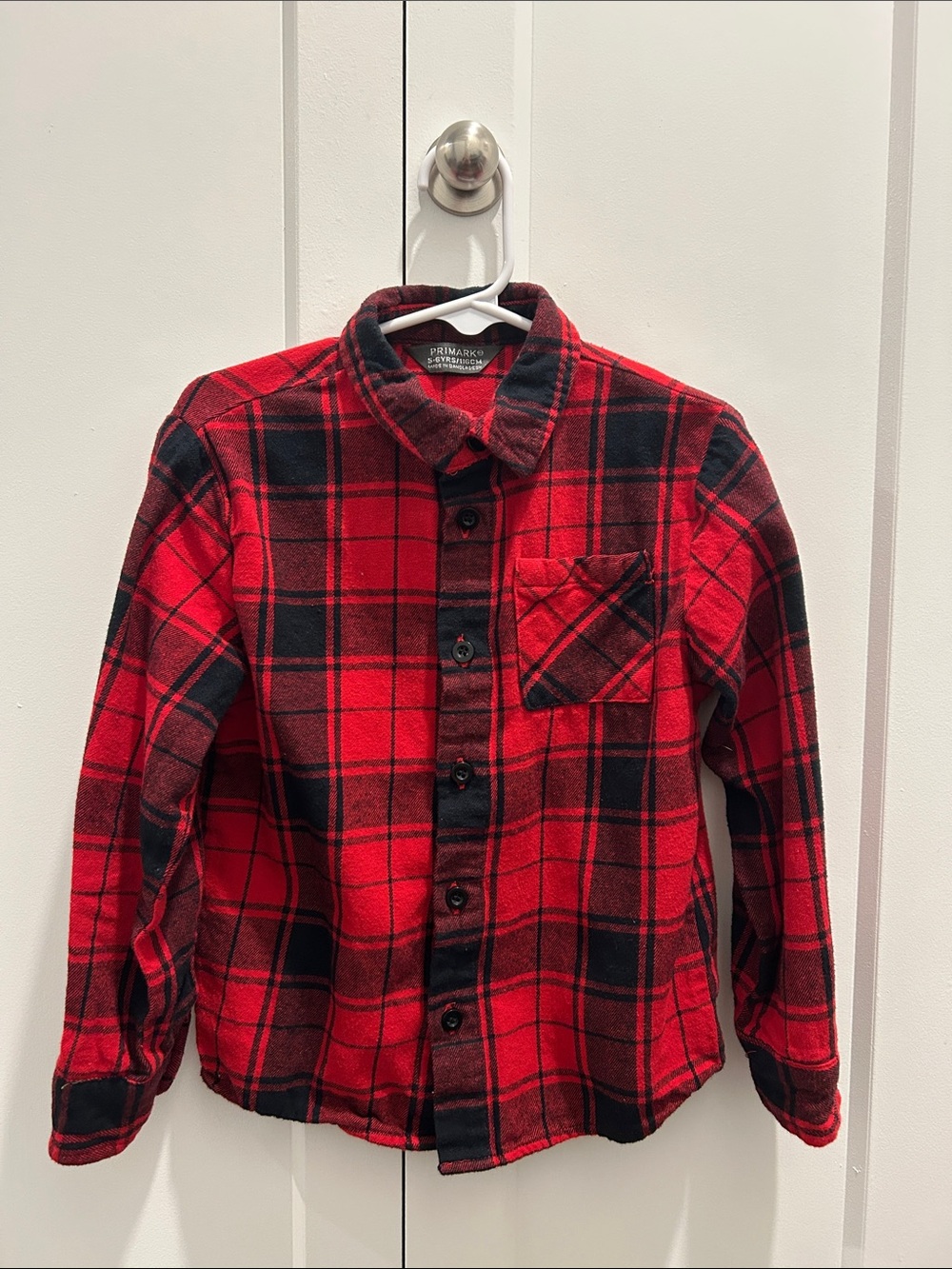 Primark Red and Black Plaid Button-Down Shirt for Kids